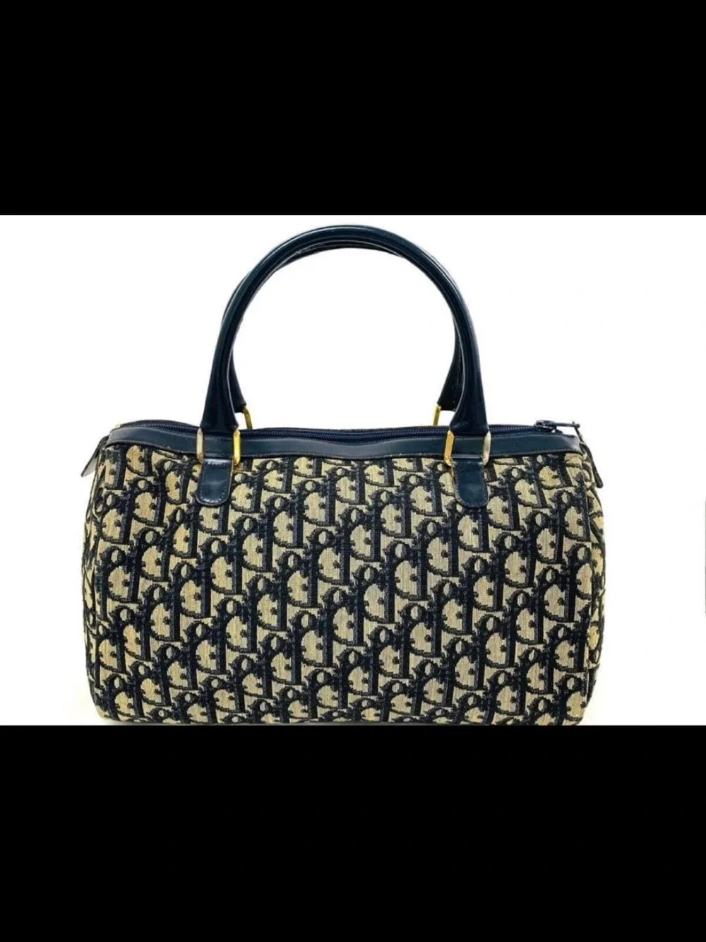 Dior Navy and Beige CD Jacquard Satchel